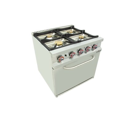 Cocina a gas 6 fuegos con piloto de 3x7,5 +3x5,5 kW con horno GN2/1 termostático de 7,5Kw 120CG70H EASY 700